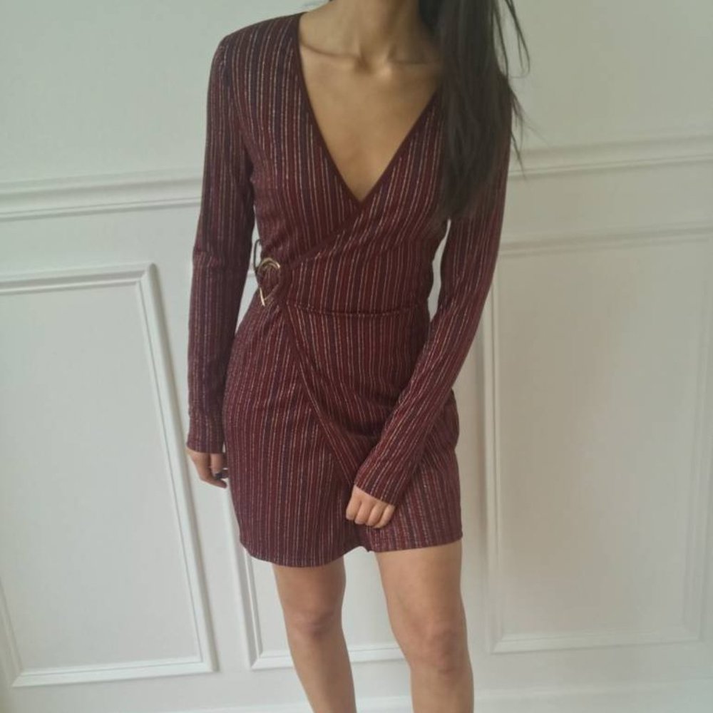 Burgundy long sleeve wrap dress NWT